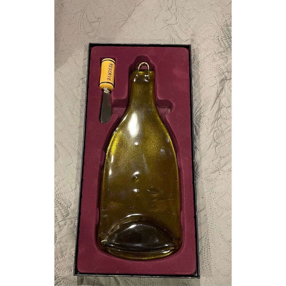 Wine Glass Cheese Platter and Spreader In Box